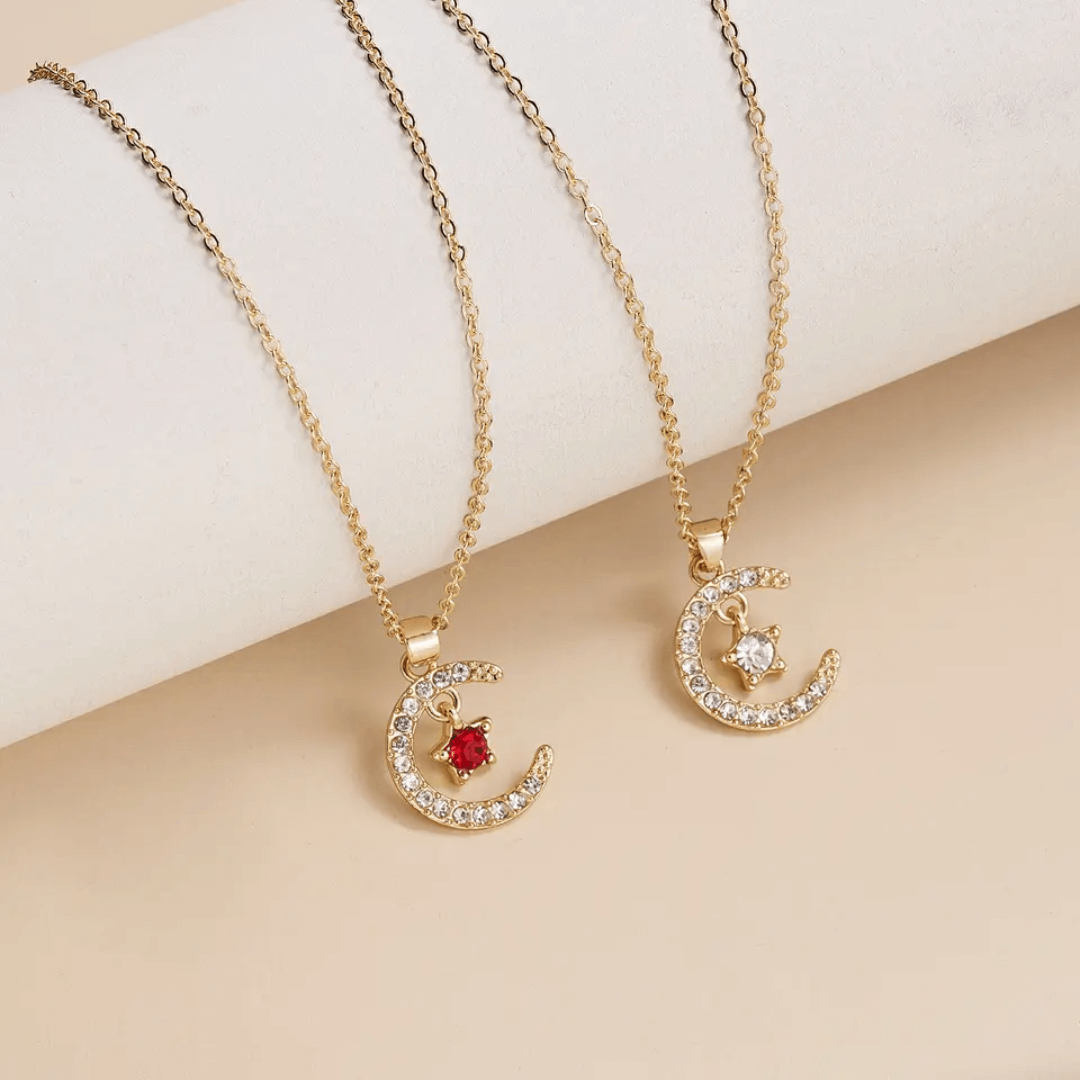 Birthstone Moon Star Pendant Necklace