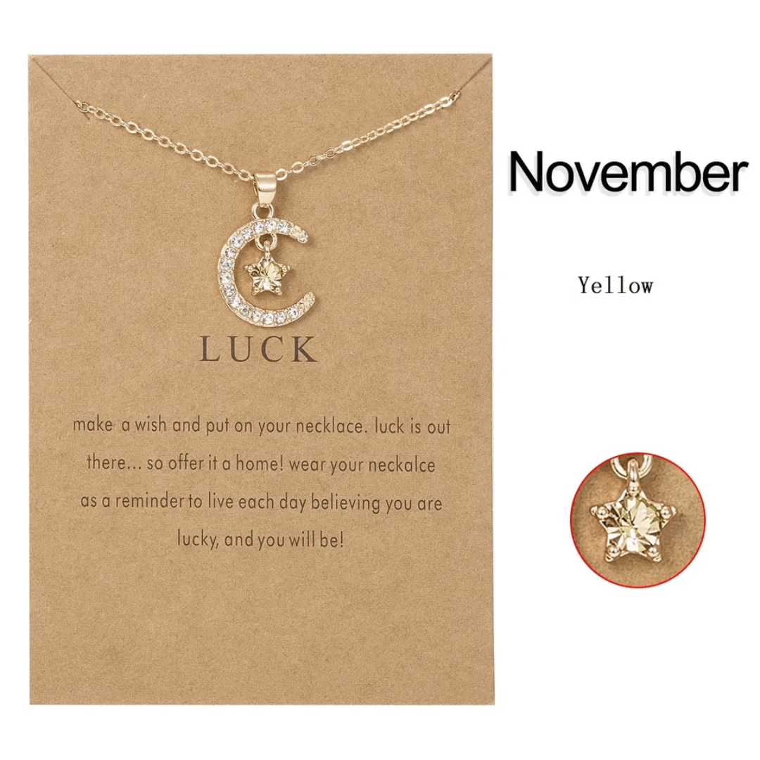 Birthstone Moon Star Pendant Necklace